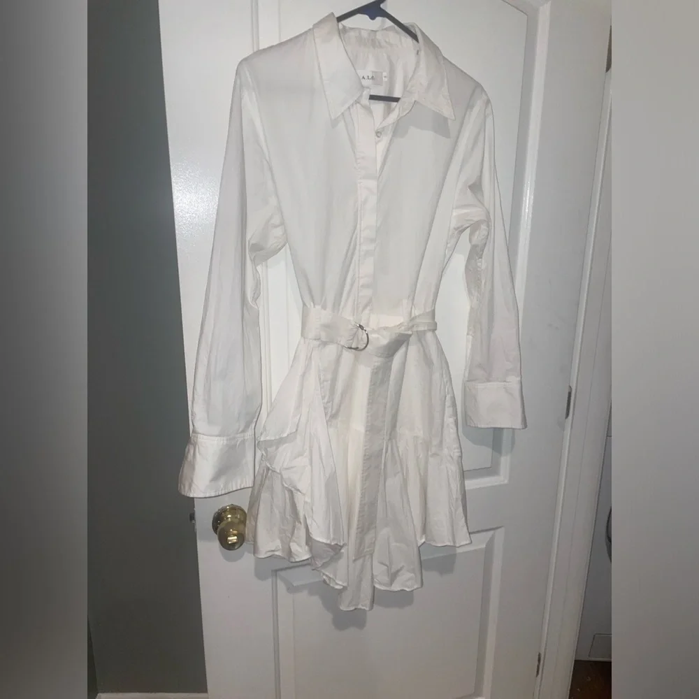 New! A.L.C. Jacey Cotton Poplin Belted Asymmetric Shirt Dress 🤍 size 10 - Picture 10 of 12